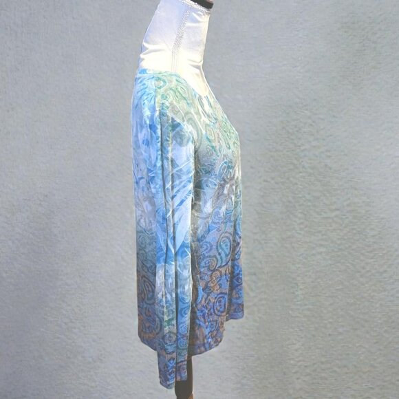 Laura Ashley Long Sleeve Blue/Turquoise and Green Floral Abstract Top in Size XL - Picture 3 of 5